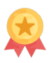 Gold star medal with a red ribbon.
